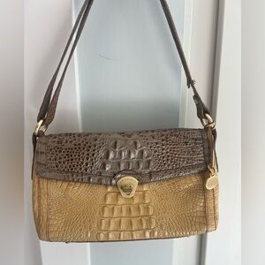Brahmin Brown and Tan Crocodile Embossed Shoulder Bag
